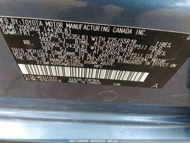 Photo 8 VIN: 2T3WF4DV5AW039508 - TOYOTA RAV4 