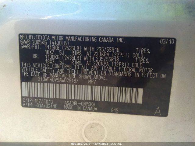 Photo 8 VIN: 2T3WF4DV9AW029497 - TOYOTA RAV4 