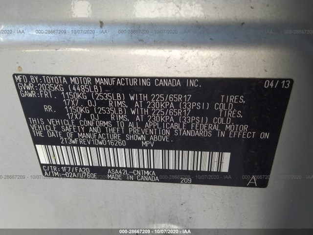 Photo 8 VIN: 2T3WFREV1DW016260 - TOYOTA RAV4 