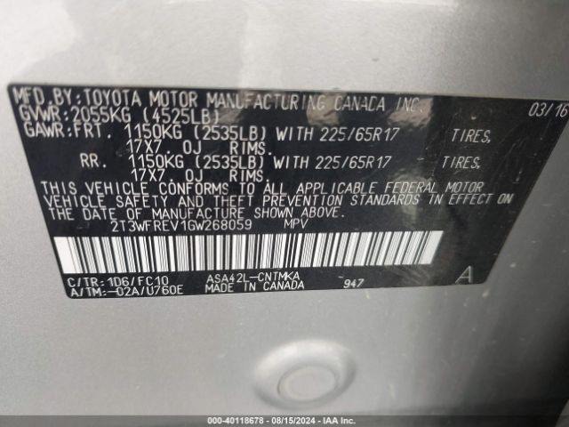 Photo 8 VIN: 2T3WFREV1GW268059 - TOYOTA RAV4 