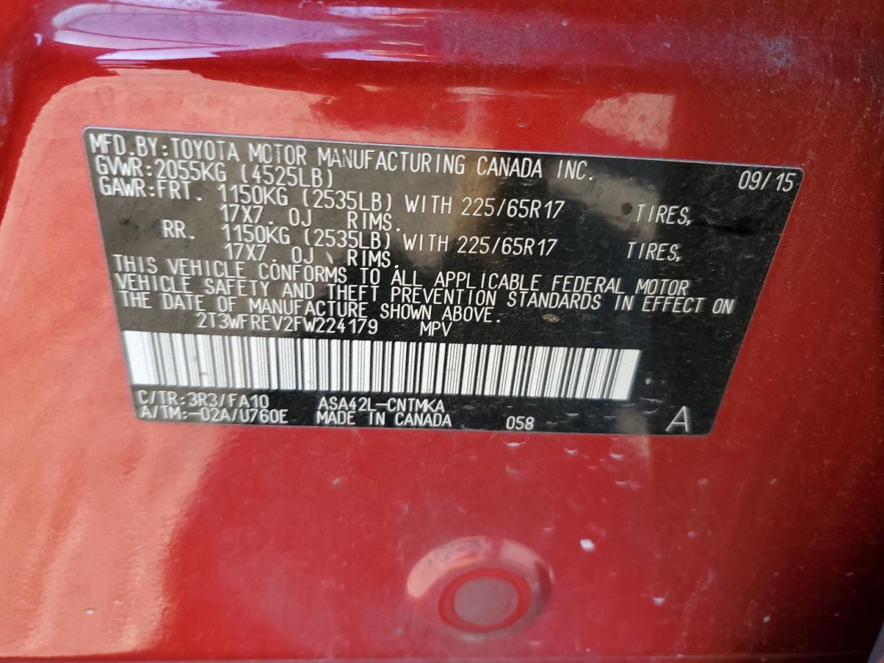 Photo 12 VIN: 2T3WFREV2FW224179 - TOYOTA RAV 4 