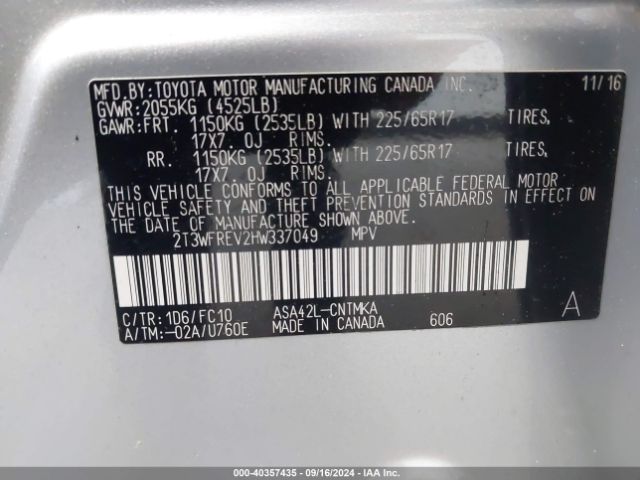 Photo 8 VIN: 2T3WFREV2HW337049 - TOYOTA RAV4 