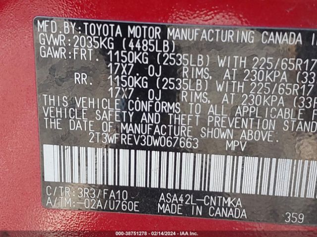 Photo 8 VIN: 2T3WFREV3DW067663 - TOYOTA RAV4 