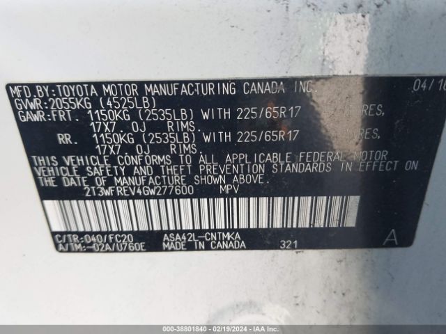 Photo 8 VIN: 2T3WFREV4GW277600 - TOYOTA RAV4 