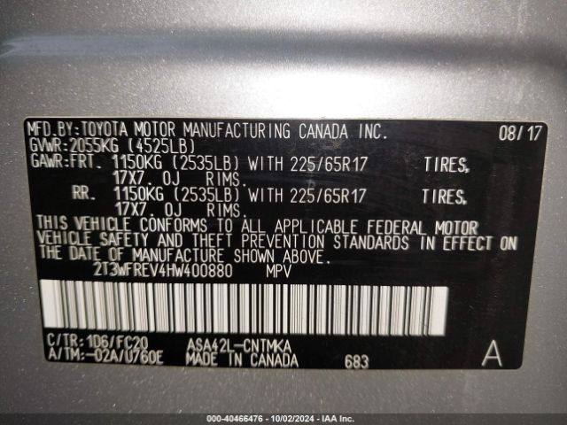 Photo 8 VIN: 2T3WFREV4HW400880 - TOYOTA RAV4 