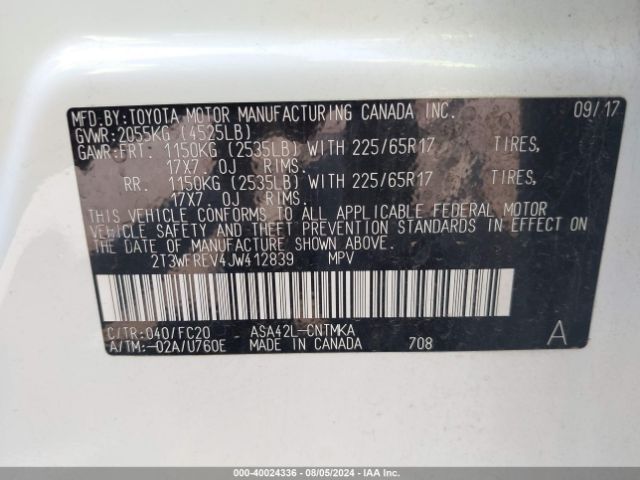 Photo 8 VIN: 2T3WFREV4JW412839 - TOYOTA RAV4 
