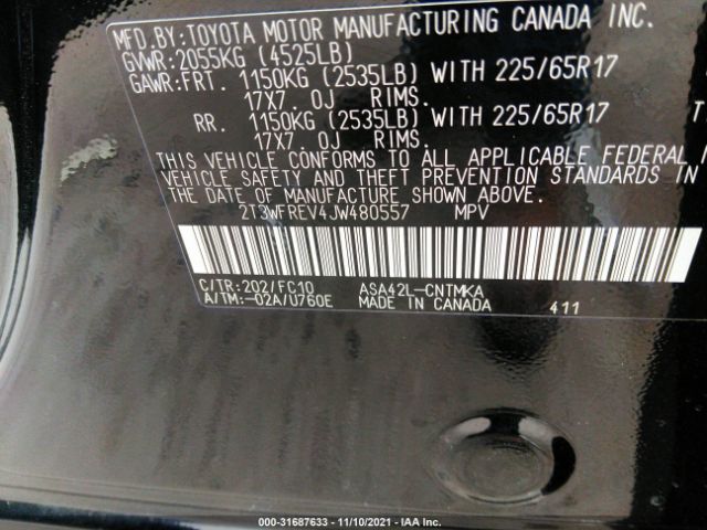 Photo 8 VIN: 2T3WFREV4JW480557 - TOYOTA RAV4 