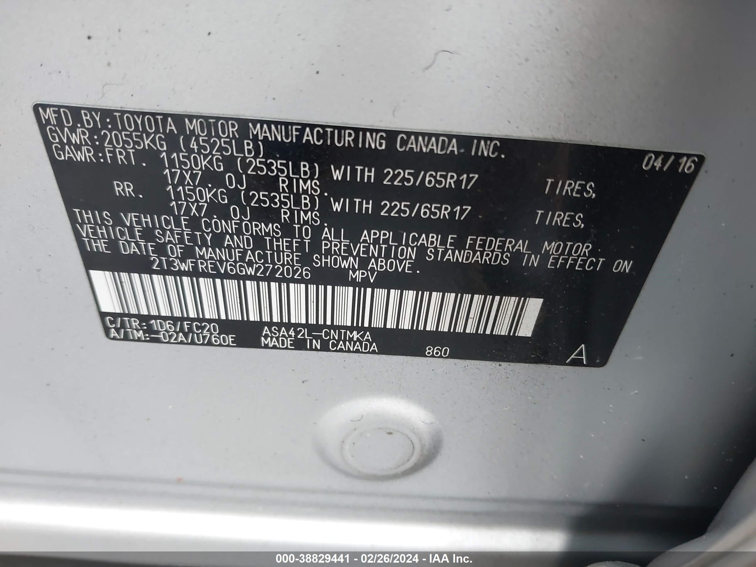 Photo 8 VIN: 2T3WFREV6GW272026 - TOYOTA RAV 4 