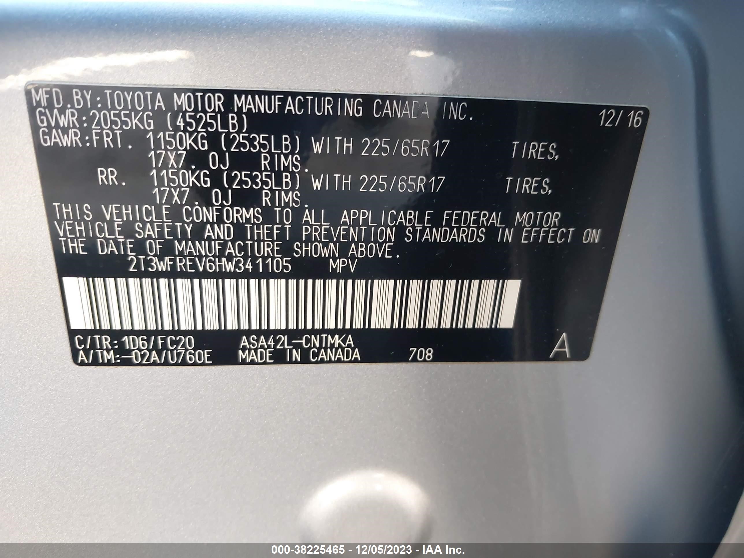 Photo 8 VIN: 2T3WFREV6HW341105 - TOYOTA RAV 4 