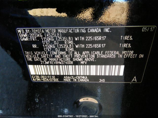 Photo 8 VIN: 2T3WFREV8HW374008 - TOYOTA RAV4 