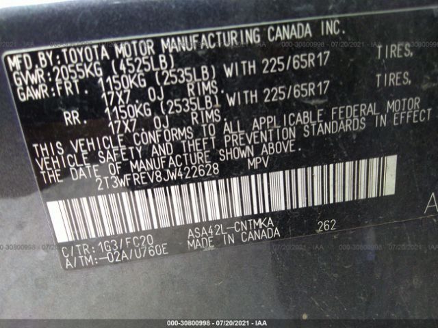 Photo 8 VIN: 2T3WFREV8JW422628 - TOYOTA RAV4 