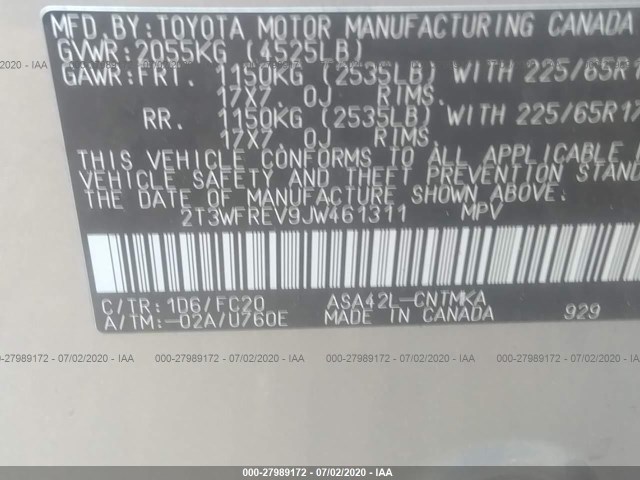 Photo 8 VIN: 2T3WFREV9JW461311 - TOYOTA RAV4 