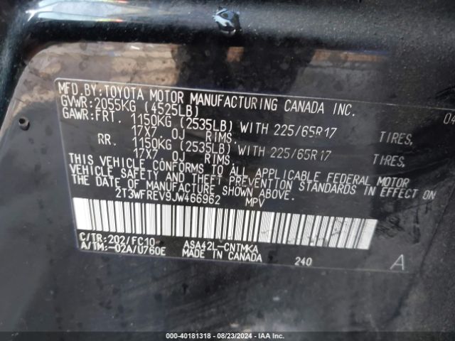 Photo 8 VIN: 2T3WFREV9JW466962 - TOYOTA RAV4 