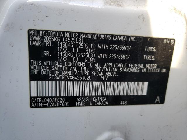 Photo 9 VIN: 2T3WFREVXGW251020 - TOYOTA RAV4 XLE 