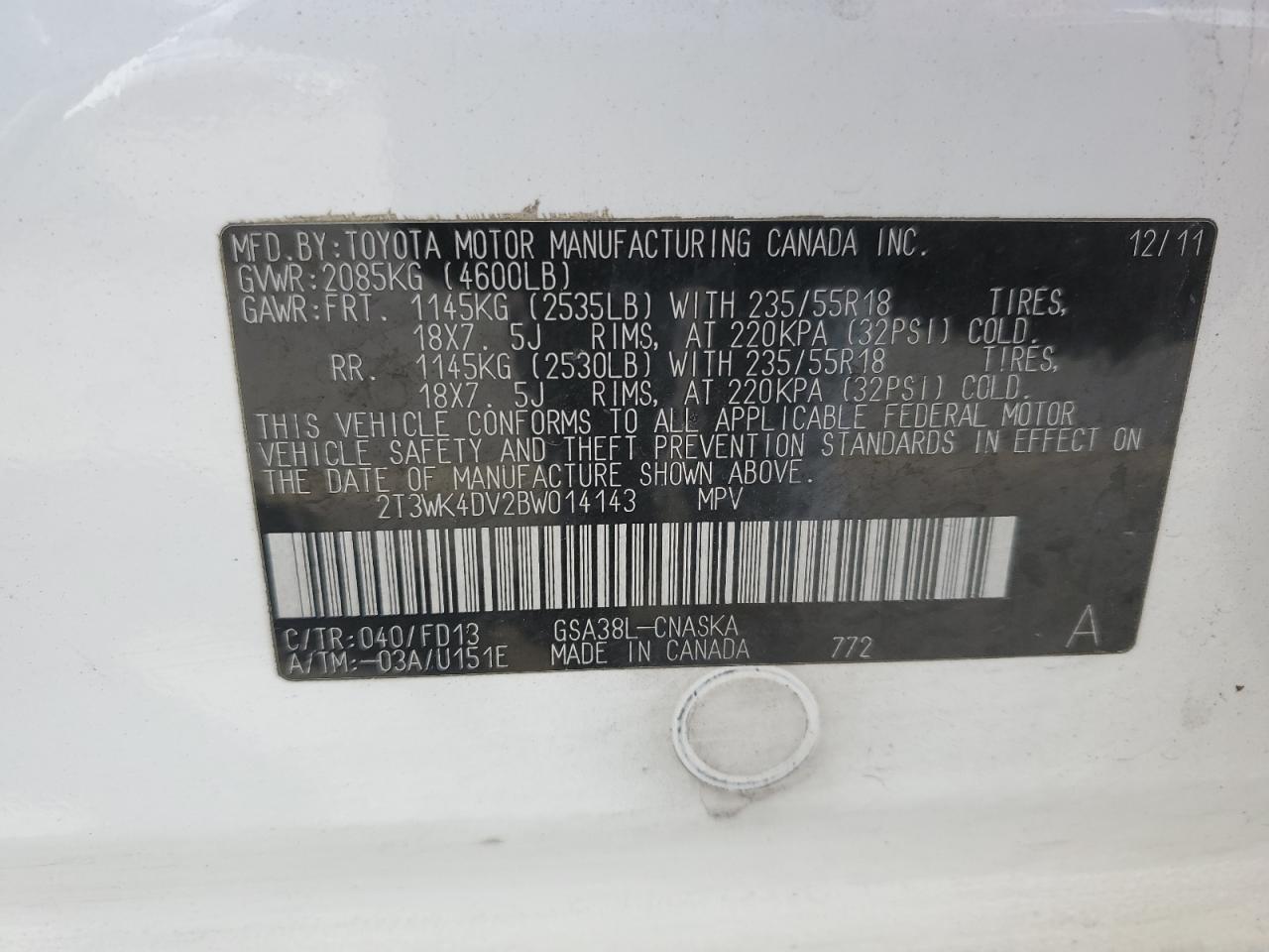 Photo 12 VIN: 2T3WK4DV2BW014143 - TOYOTA RAV 4 