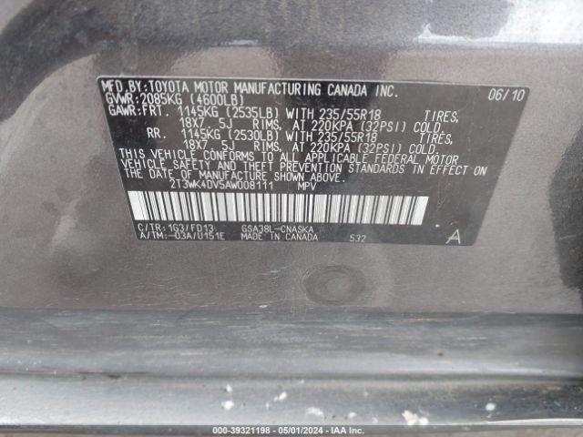 Photo 8 VIN: 2T3WK4DV5AW008111 - TOYOTA RAV4 