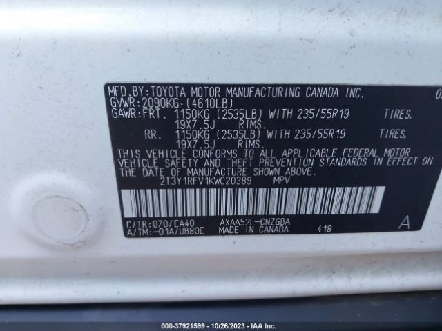 Photo 8 VIN: 2T3Y1RFV1KW020389 - TOYOTA RAV4 