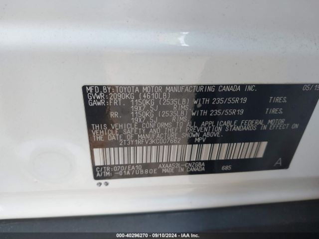 Photo 8 VIN: 2T3Y1RFV3KC007662 - TOYOTA RAV4 