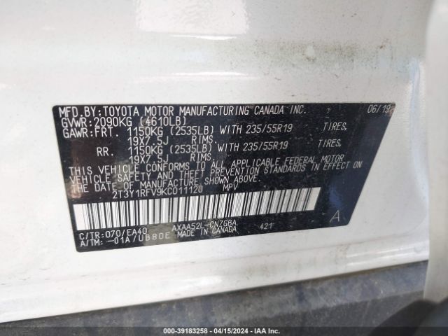 Photo 8 VIN: 2T3Y1RFV9KC011120 - TOYOTA RAV4 