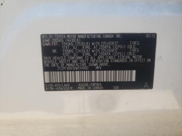 Photo 9 VIN: 2T3YF4DV3CW124892 - TOYOTA RAV4 LIMIT 