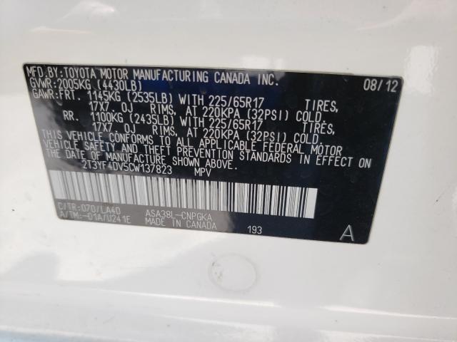 Photo 9 VIN: 2T3YF4DV5CW137823 - TOYOTA RAV4 LIMIT 