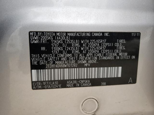 Photo 9 VIN: 2T3YF4DV6BW101282 - TOYOTA RAV4 LIMIT 