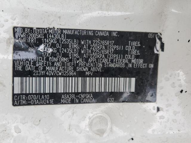 Photo 12 VIN: 2T3YF4DV7CW125964 - TOYOTA RAV4 LIMIT 