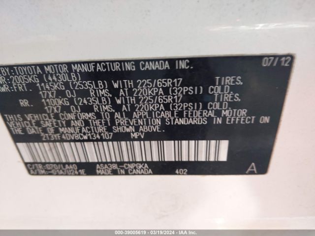 Photo 8 VIN: 2T3YF4DV8CW134107 - TOYOTA RAV4 