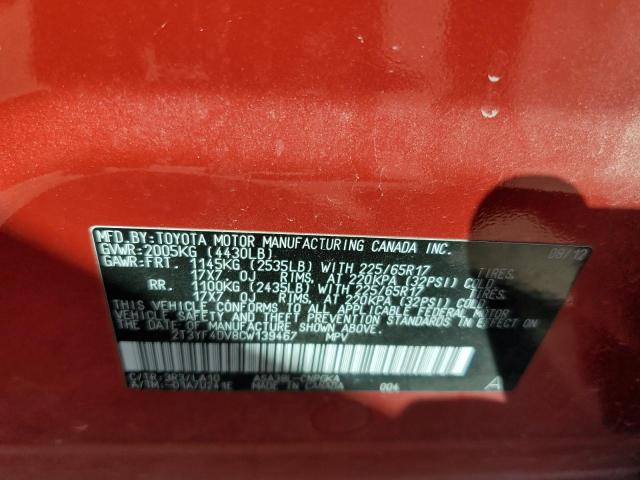 Photo 12 VIN: 2T3YF4DV8CW139467 - TOYOTA RAV4 LIMIT 