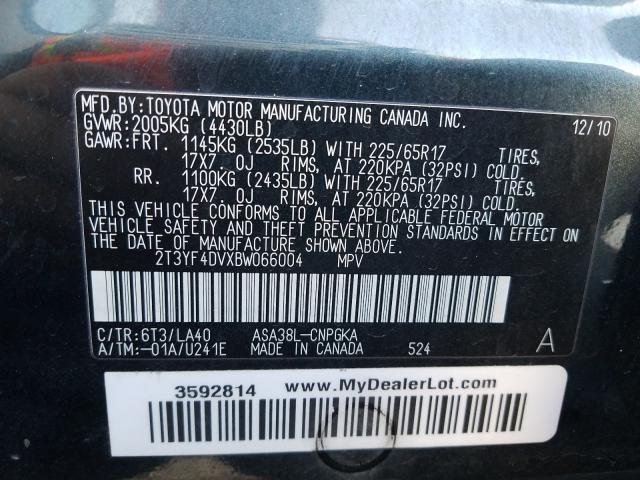 Photo 9 VIN: 2T3YF4DVXBW066004 - TOYOTA RAV4 LIMIT 