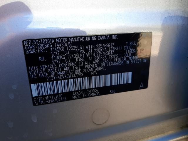 Photo 9 VIN: 2T3YF4DVXCW137798 - TOYOTA RAV4 LIMIT 