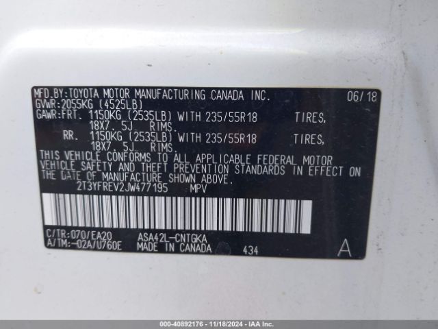 Photo 8 VIN: 2T3YFREV2JW477195 - TOYOTA RAV4 