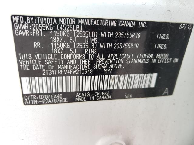 Photo 9 VIN: 2T3YFREV4FW210549 - TOYOTA RAV4 LIMIT 