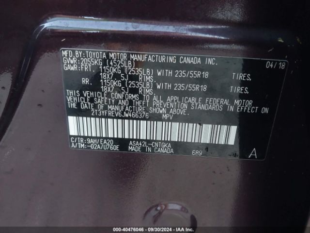 Photo 8 VIN: 2T3YFREV6JW466376 - TOYOTA RAV4 