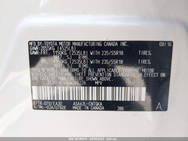 Photo 8 VIN: 2T3YFREV8GW308226 - TOYOTA RAV4 