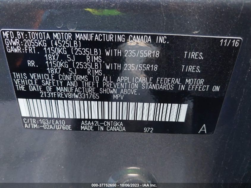 Photo 8 VIN: 2T3YFREV8HW331765 - TOYOTA RAV 4 