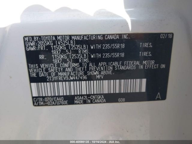 Photo 8 VIN: 2T3YFREV9JW447496 - TOYOTA RAV4 