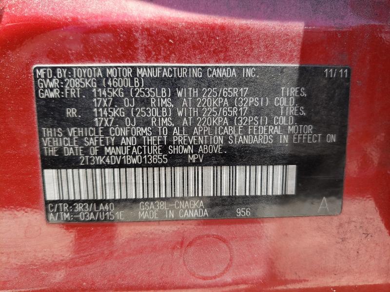 Photo 9 VIN: 2T3YK4DV1BW013655 - TOYOTA RAV4 LIMIT 