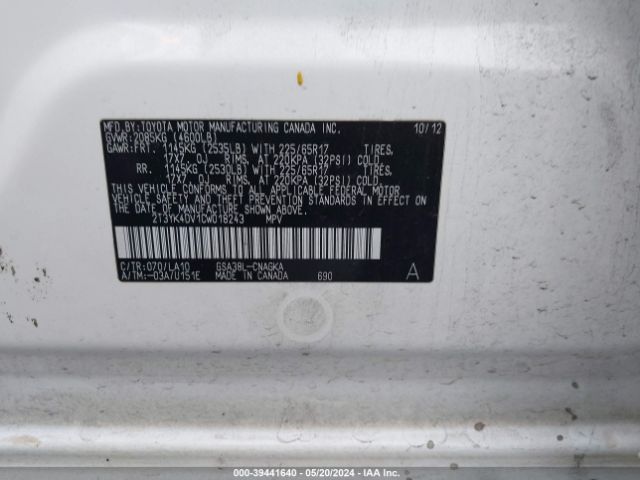 Photo 8 VIN: 2T3YK4DV1CW018243 - TOYOTA RAV4 