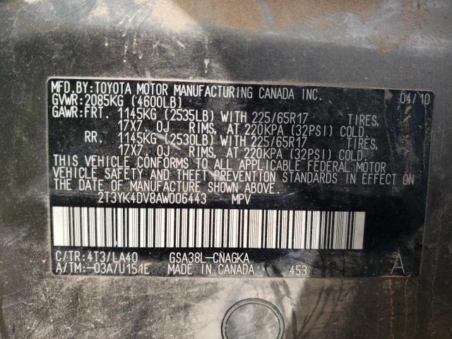 Photo 12 VIN: 2T3YK4DV8AW006443 - TOYOTA RAV4 LIMIT 