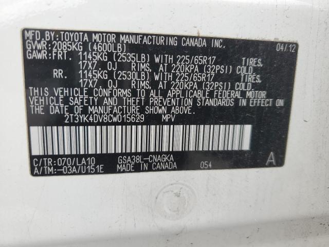 Photo 12 VIN: 2T3YK4DV8CW015629 - TOYOTA RAV4 LIMIT 