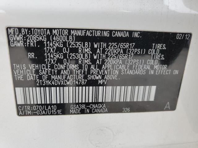 Photo 12 VIN: 2T3YK4DVXCW014787 - TOYOTA RAV4 LIMIT 