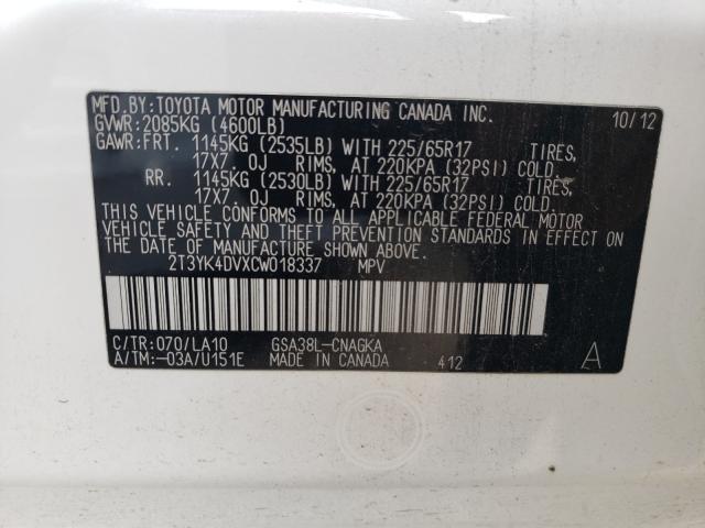 Photo 9 VIN: 2T3YK4DVXCW018337 - TOYOTA RAV4 LIMIT 