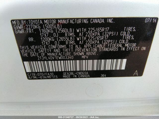 Photo 8 VIN: 2T3YL4DV1EW003340 - TOYOTA RAV4 