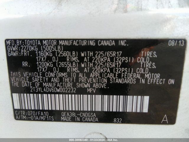 Photo 8 VIN: 2T3YL4DV6DW002232 - TOYOTA RAV4 EV 