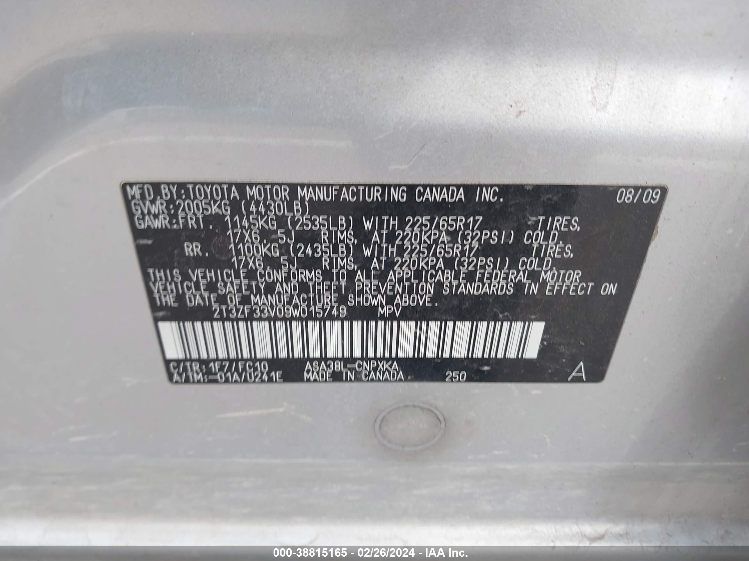 Photo 8 VIN: 2T3ZF33V09W015749 - TOYOTA RAV 4 