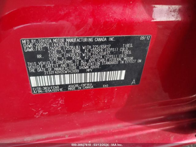 Photo 8 VIN: 2T3ZF4DV2CW142899 - TOYOTA RAV4 