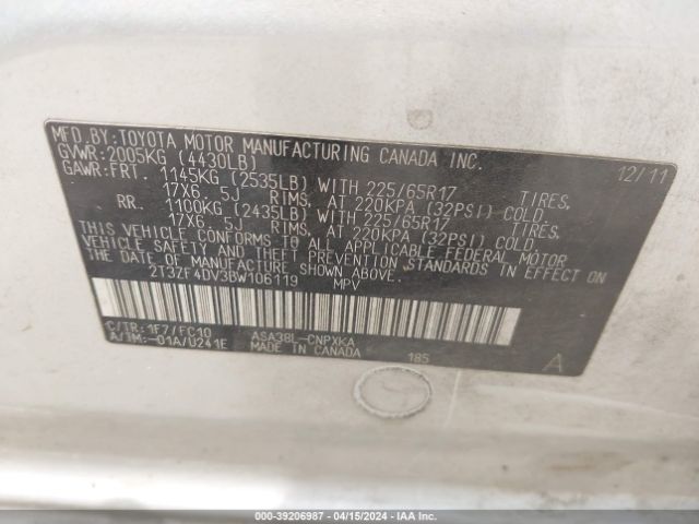 Photo 8 VIN: 2T3ZF4DV3BW106119 - TOYOTA RAV4 