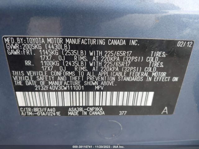 Photo 8 VIN: 2T3ZF4DV3CW111001 - TOYOTA RAV4 