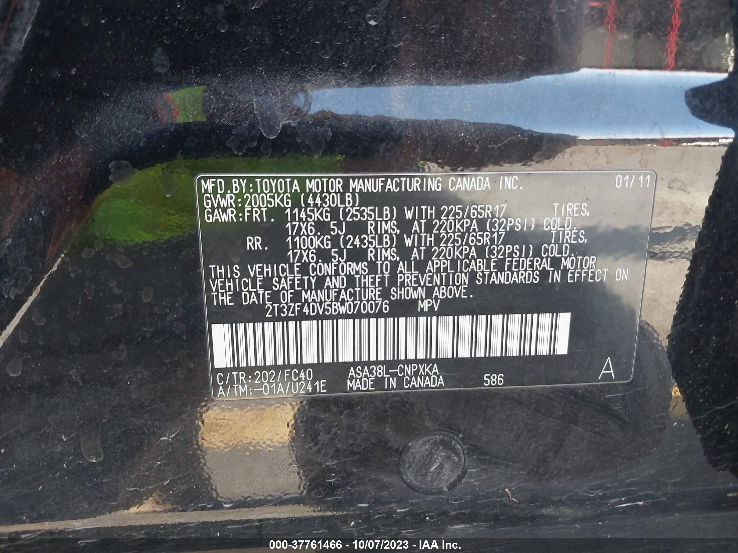 Photo 8 VIN: 2T3ZF4DV5BW070076 - TOYOTA RAV 4 